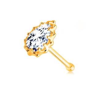 Zlatý 14K piercing do nosa - číra zirkónová slzička lemovaná obrubou so zárezmi